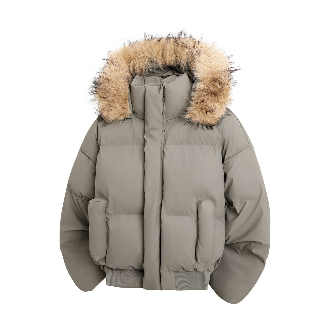 Damen modische Steppjacke mit kuscheligem Kunstfellbesatz und praktischen Taschen EB