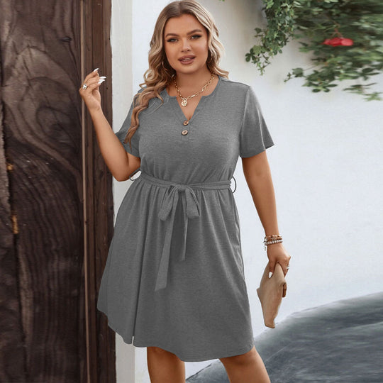 Damen Freizeitkleid mit Knopfdetails und tailliertem Bindegürtel EB