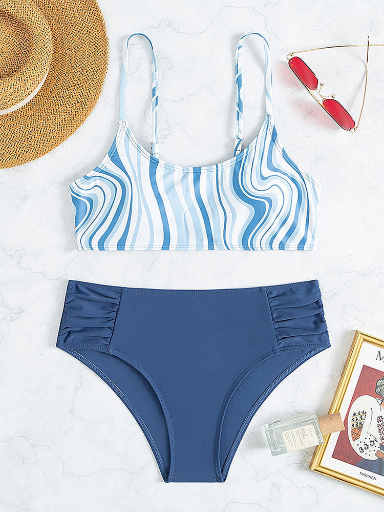 Damen Bikini-Set mit stilvollem Streifenmuster und hohem Bund EB