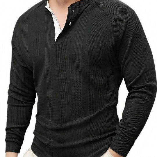 Herren Langarm Henley-Shirt mit strukturierter Oberfläche EB