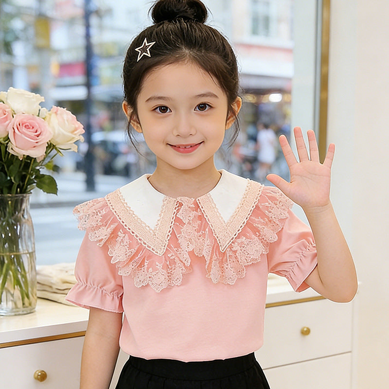 Mädchen Bluse mit trendigem Spitzenkragen EB