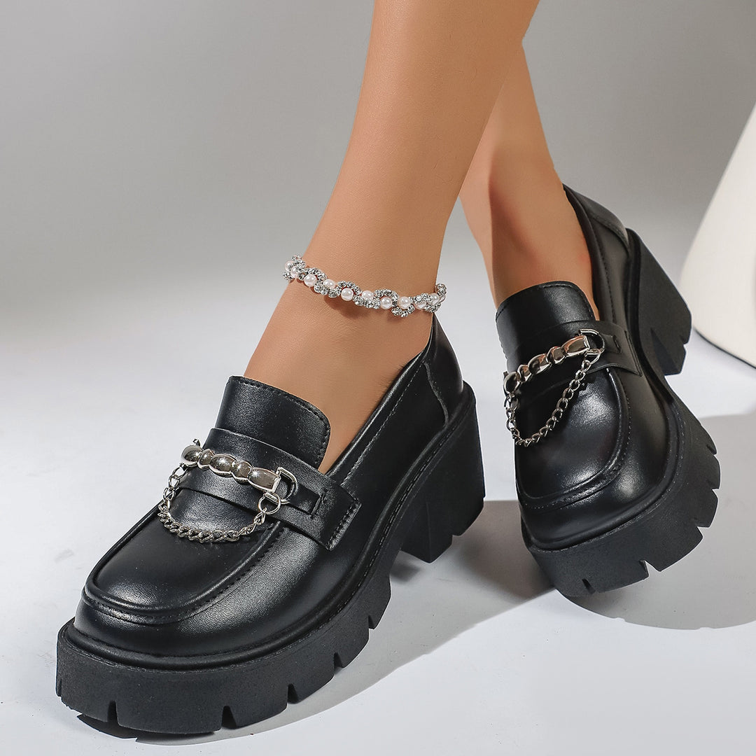 Damen Chunky Loafers mit glattem Obermaterial und robustem Plateau-Heel EB