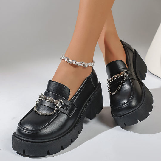 Damen Chunky Loafers mit glattem Obermaterial und robustem Plateau-Heel EB