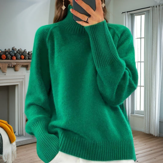 Damen nan kuscheliger Feinstrickpullover mit Rundhalsausschnitt, überschnittener Schulterpartie und gerippten Bündchen EB