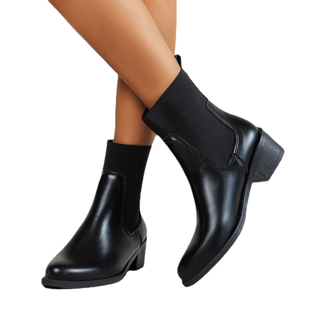 Damen Stiefeletten mit elastischem Schaft und komfortablem Blockabsatz EB