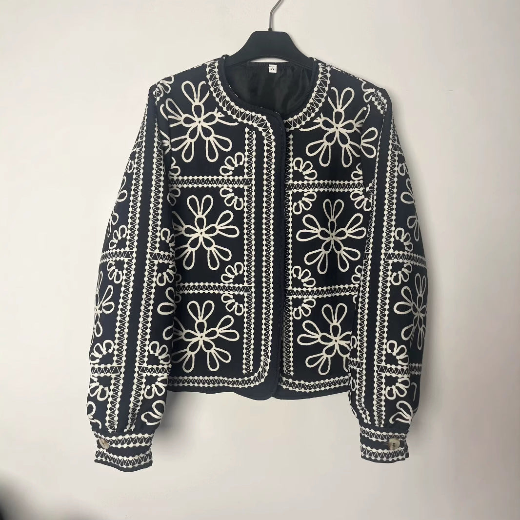 Damen gestepptes Oberteil mit floralem Design und eleganter Knopfleiste EB