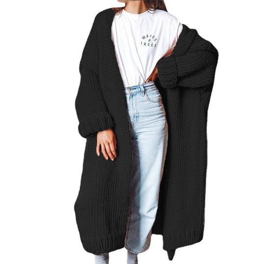 Damen Grobstrickmantel mit voluminösen Ärmeln und lässigem Schnitt EB