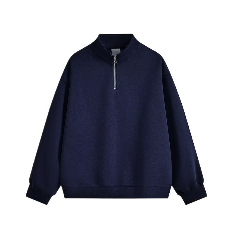 Unisex oversized Halbzip-Sweatshirt mit Stehkragen, Rippbündchen und weichem Fleece-Innenfutter EB