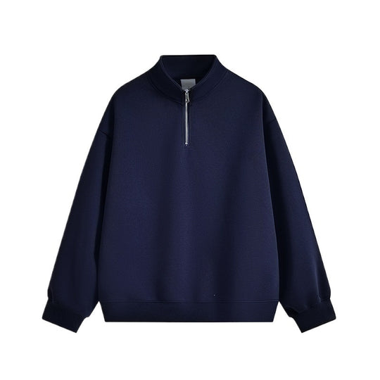 Unisex oversized Halbzip-Sweatshirt mit Stehkragen, Rippbündchen und weichem Fleece-Innenfutter EB