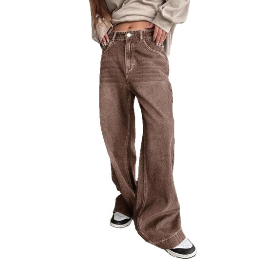 Damen Weit geschnittene Denim-Hose mit hoch tailliertem Design und modischem Schnitt EB