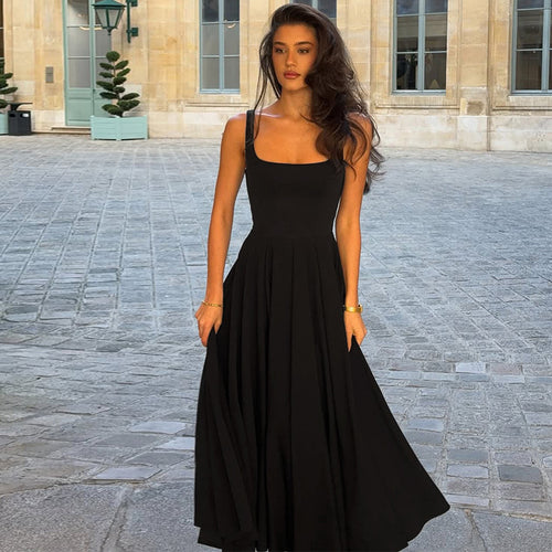 Damen Elegantes Maxikleid mit A-Linie und breiten Trägern EB
