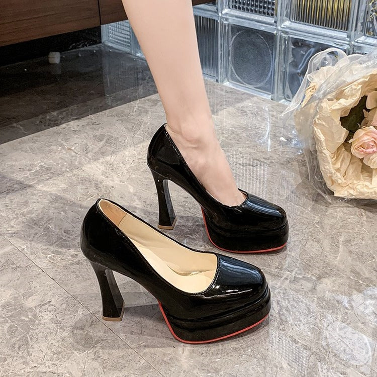 Damen modische Plateau-Pumps mit hohem glänzendem Absatz EB