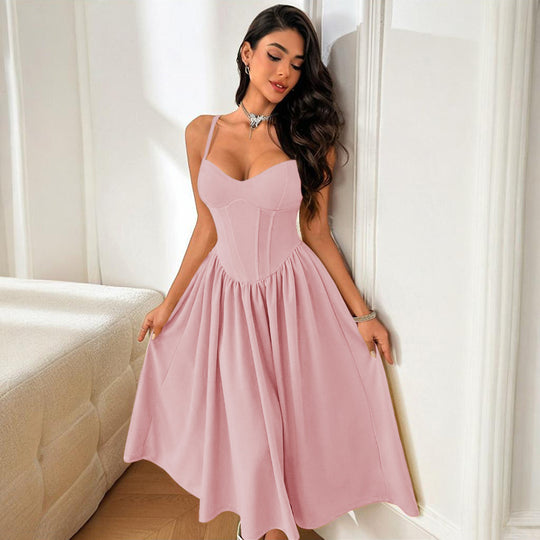 Damen elegantes Maxikleid mit taillierter Silhouette und feinen Trägern EB
