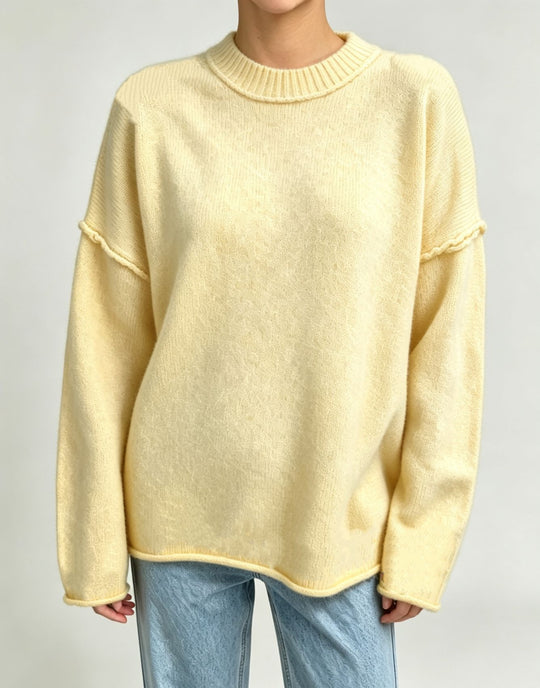 Damen Oversize-Boxy-Pullover mit kurzem Stehkragen und dekorativer Kantennaht EB