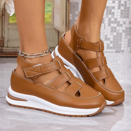 Damen Geschlossene Plateau-Sport-Sandalen mit geflochtenen Riemen und Klettverschluss EB
