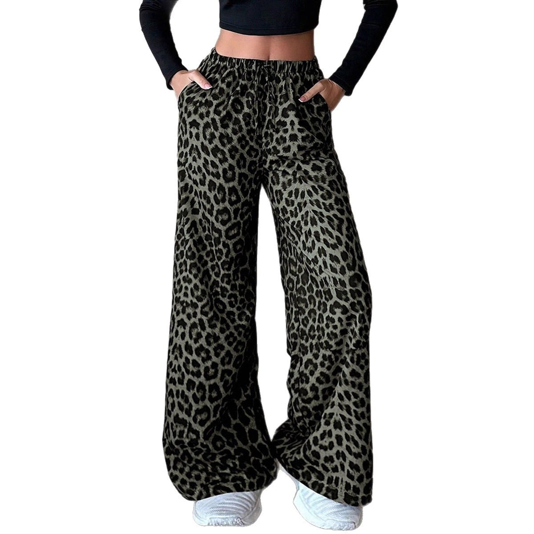 Damen Weite Palazzo-Hosen mit auffälligem Leopardenmuster EB