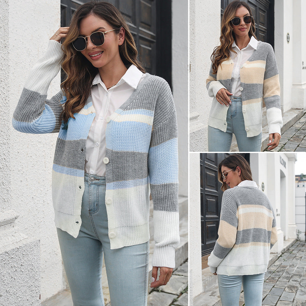 Damen Strickjacke mit modernem Farbblock-Design EB