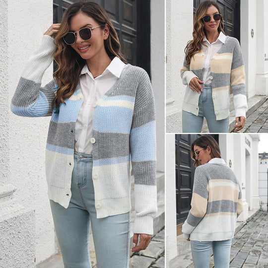 Damen Strickjacke mit modernem Farbblock-Design EB