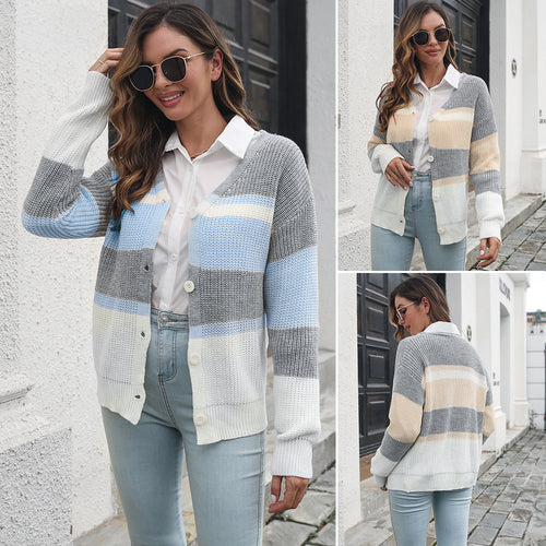 Damen Strickjacke mit modernem Farbblock-Design EB