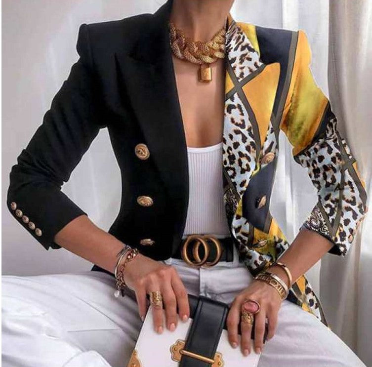 Damen Taillierter Doppelreihiger Blazer mit markanter Schulter, Goldknöpfen und Glitzer-Ombré EB