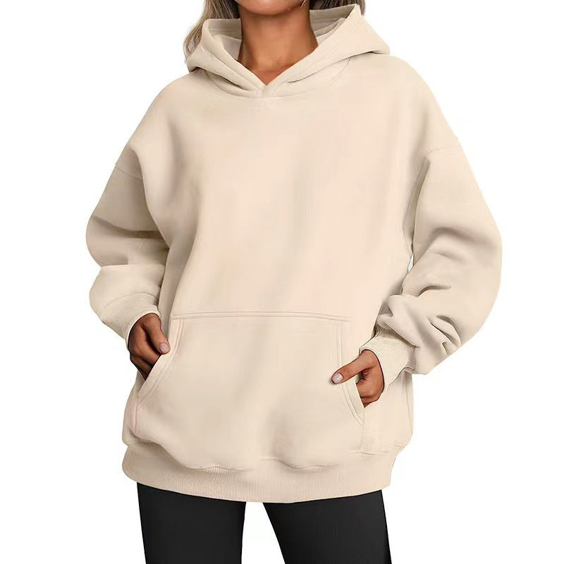 Damen nan extralanger Oversize-Kapuzenpullover im Boxy-Schnitt mit Kängurutasche und geripptem Abschluss EB