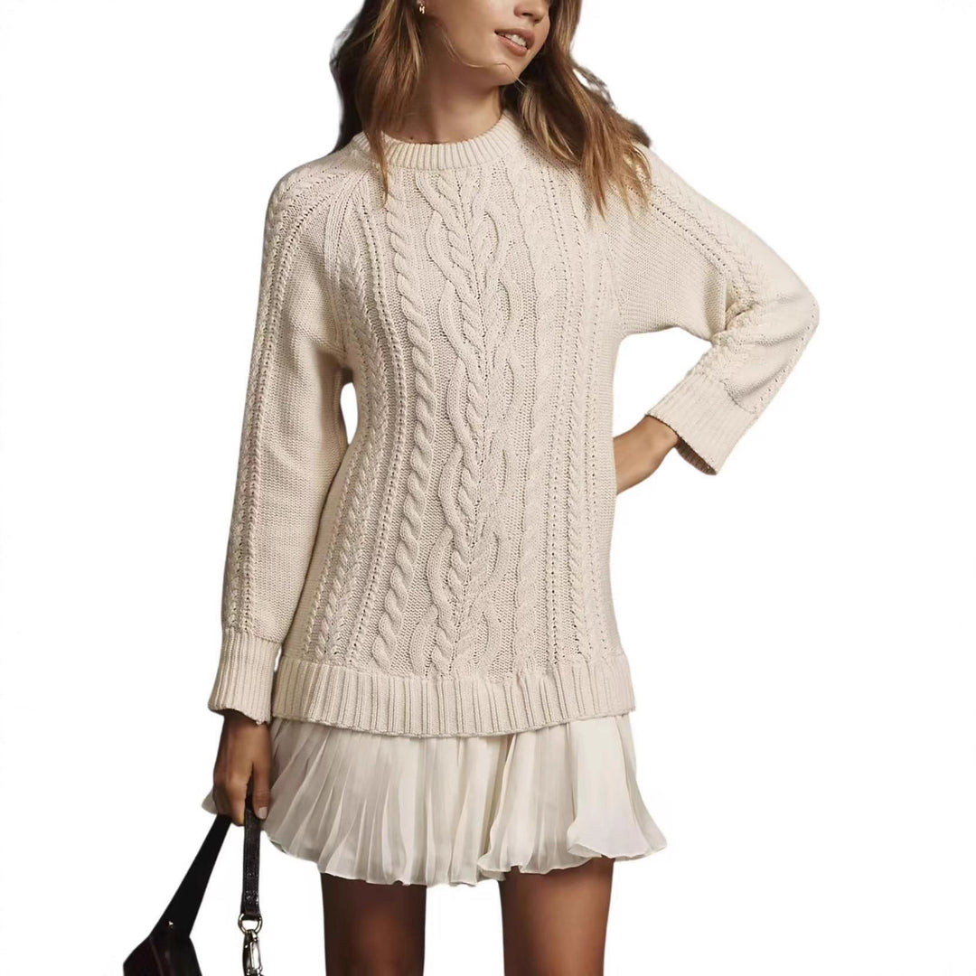 Damen nan Kabelstrick-Pullover mit Tunika-Schnitt, Zopfmuster und Rippbündchen EB