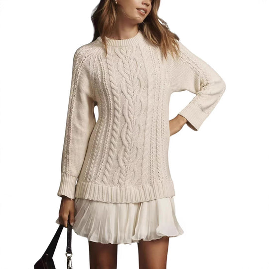 Damen nan Kabelstrick-Pullover mit Tunika-Schnitt, Zopfmuster und Rippbündchen EB