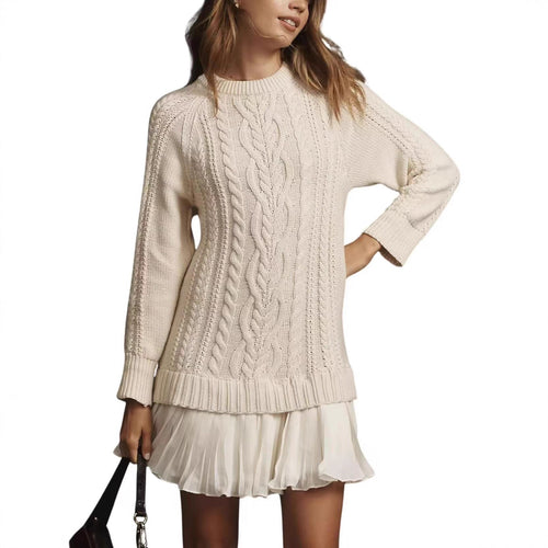 Damen nan Kabelstrick-Pullover mit Tunika-Schnitt, Zopfmuster und Rippbündchen EB
