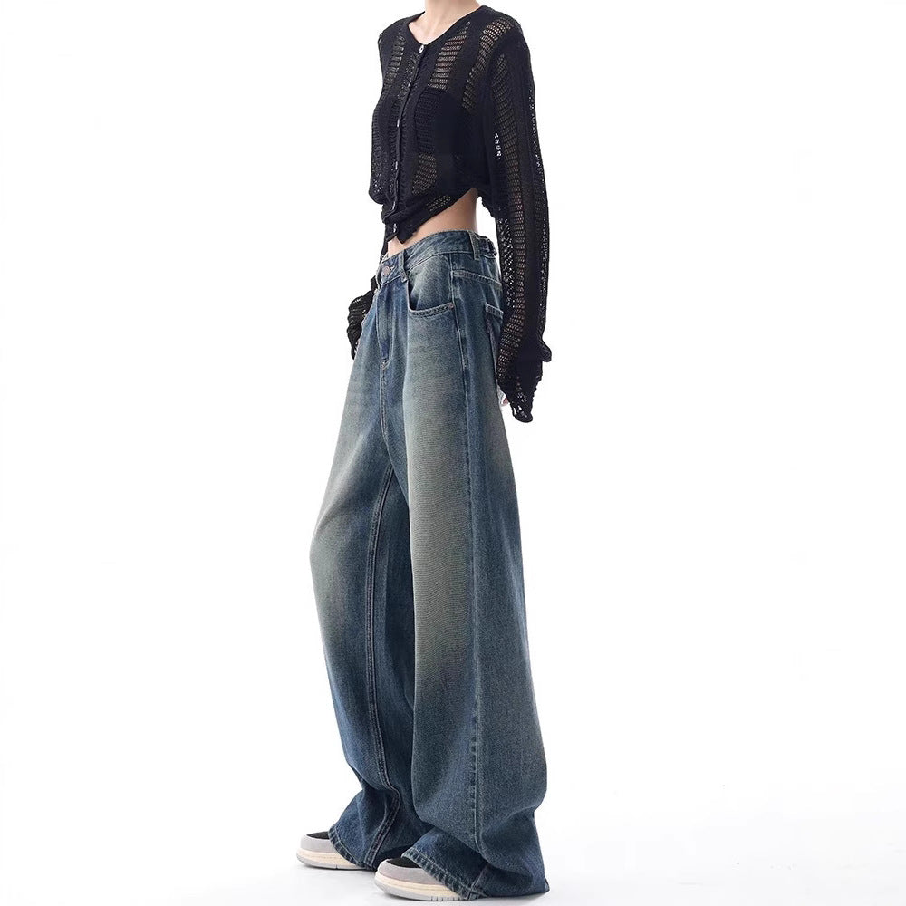 Damen Oversized Denim-Jeans mit hoch geschnittenem Bund EB