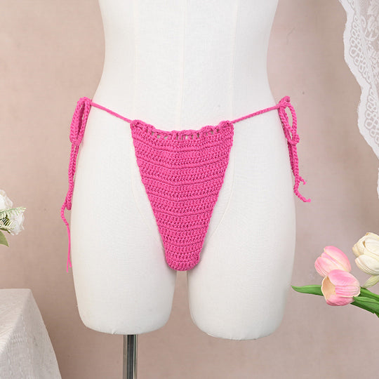 Damen Häkel-Bikini-Oberteil mit floralen Akzenten und verstellbaren Trägern EB
