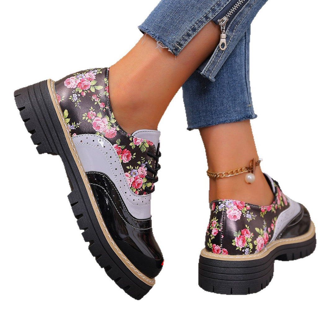 Damen florale Brogue-Schnürschuhe mit mehrlagigem Materialmix und profilierter Gummisohle EB