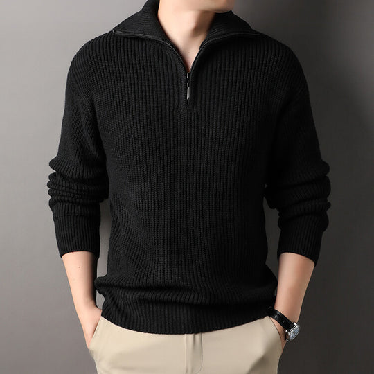 Herren Freizeitpullover mit halbem Reißverschluss und strukturiertem Strickmuster EB