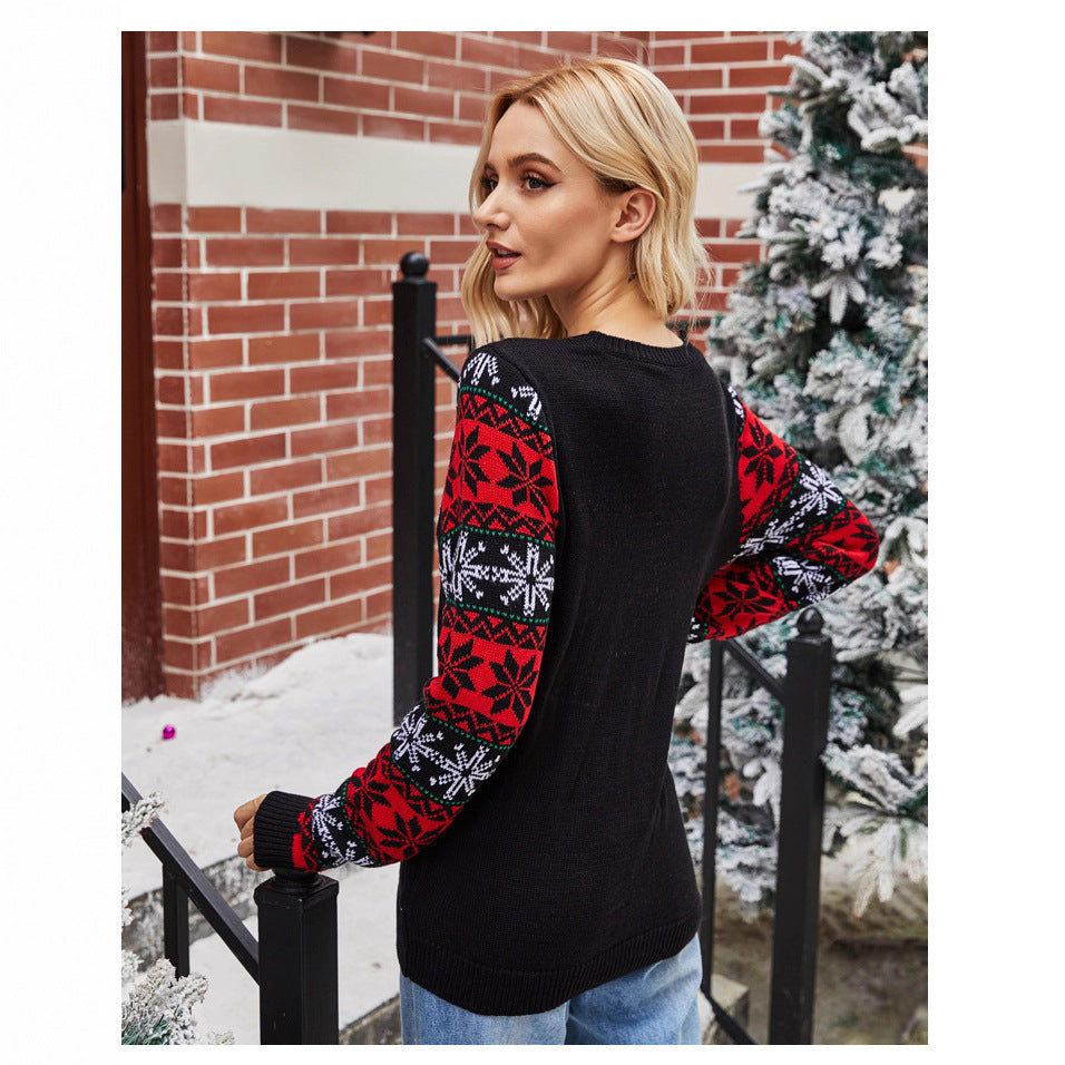 Damen Weihnachtspullover mit festlichem Santa-Motiv und glänzenden Details EB
