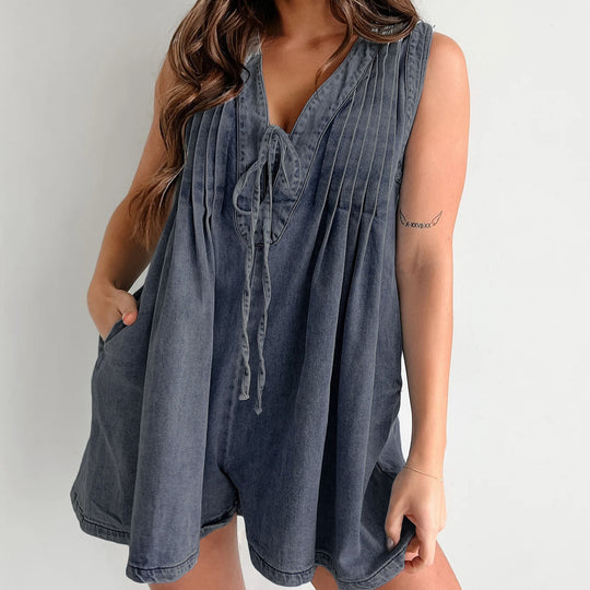 Damen lässiger Jumpsuit mit eleganten Falten und praktischen Taschen EB