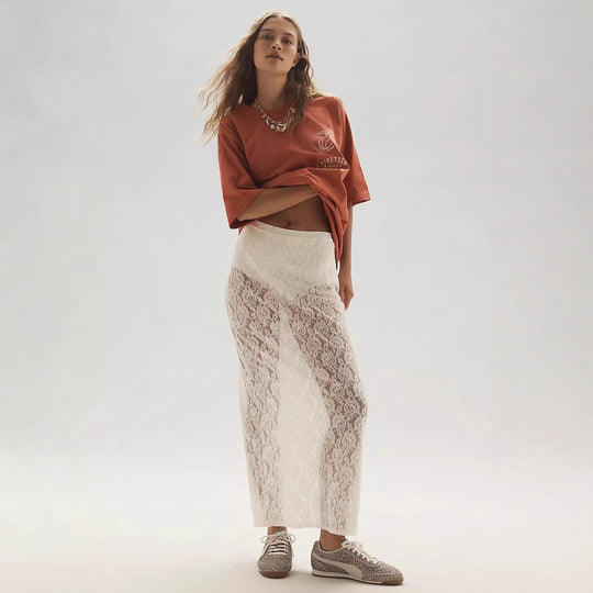 Damen Spitzenrock im langen, eleganten Design mit hohem Schlitz EB