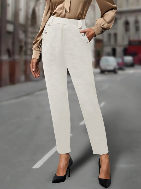 Damen elegante Anzughose mit doppeltem Knopfverschluss und schmalem Bein EB