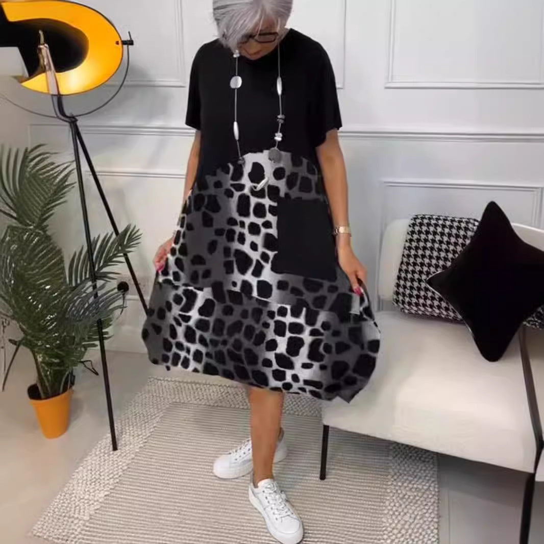 Damen Modisches A-Linie Kleid mit praktischen Taschen und kreativem Muster EB