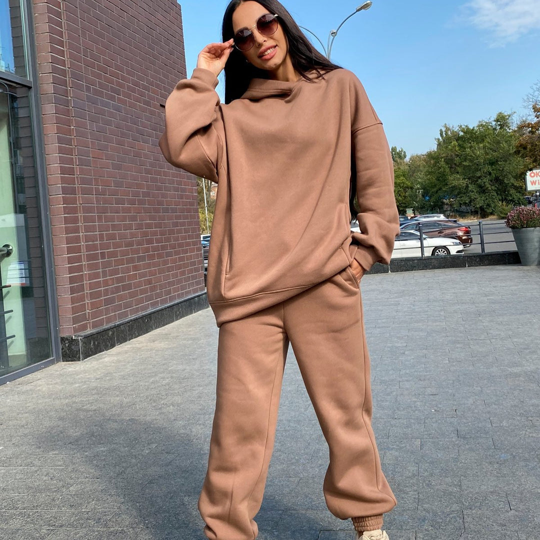 Damen Fleece-Hoodie und Jogginghose-Set mit lockerer Passform EB