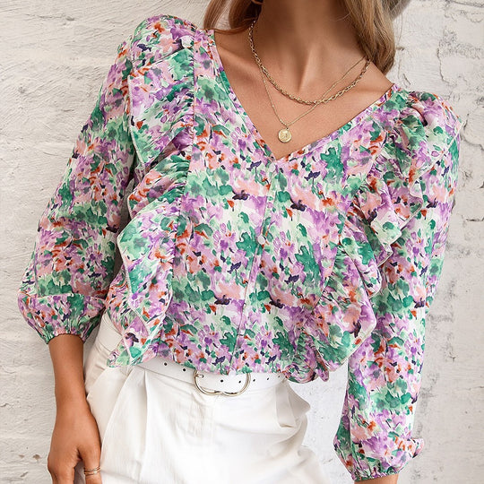 Damen Bluse mit Rüschen und floralem Muster EB