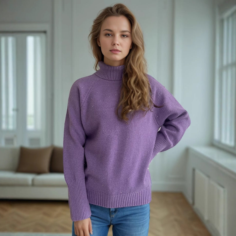 Damen Rollkragenpullover mit strukturiertem Design und Glitzerakzenten EB