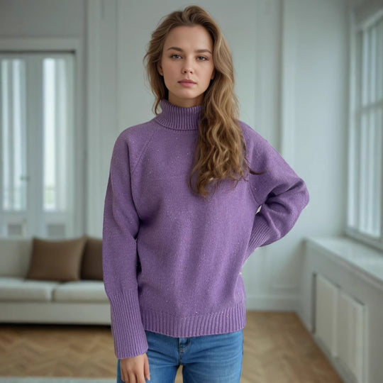 Damen Rollkragenpullover mit strukturiertem Design und Glitzerakzenten EB
