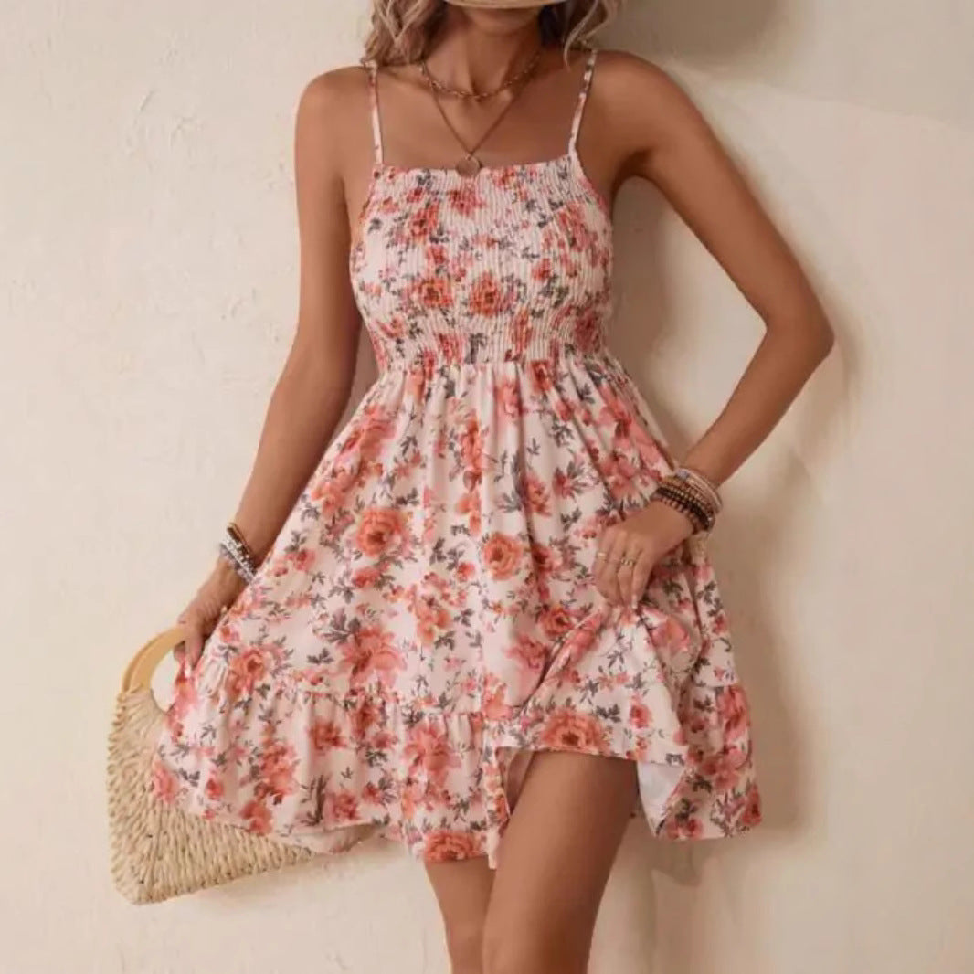 Damen Wickelkleid mit floralem Design und verstellbaren Spaghetti-Trägern EB