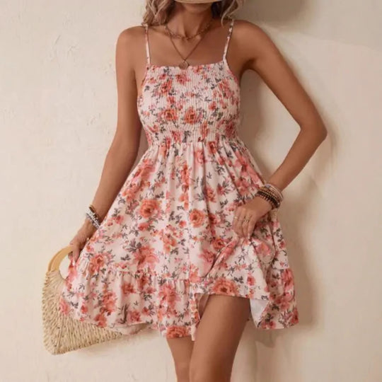 Damen Wickelkleid mit floralem Design und verstellbaren Spaghetti-Trägern EB