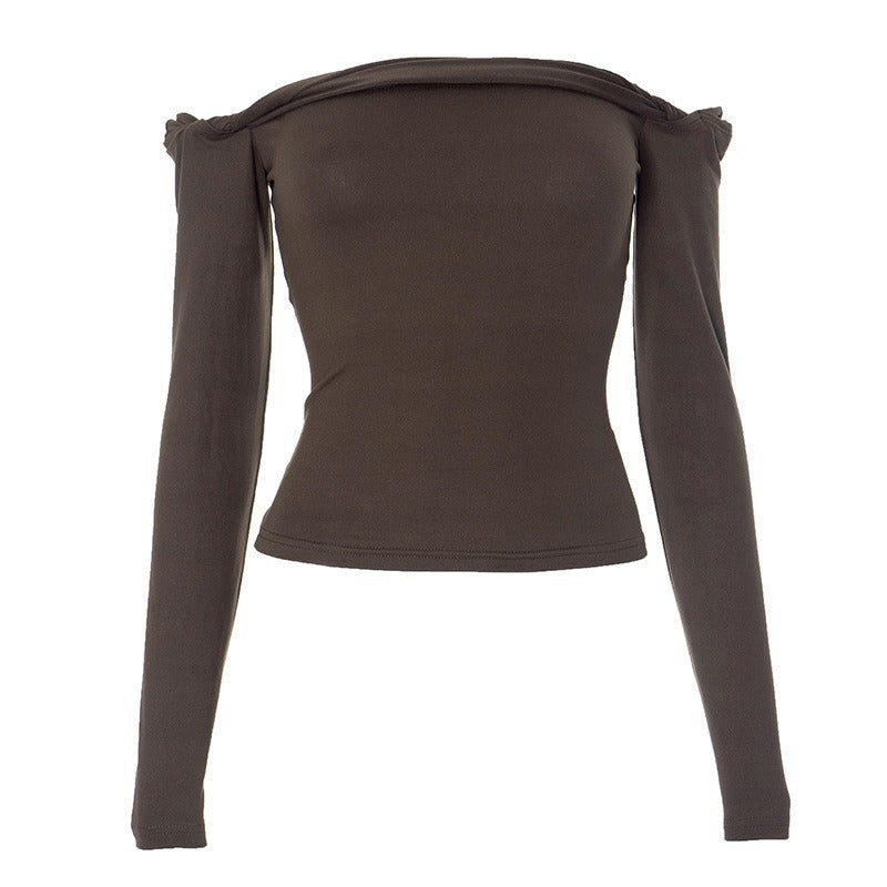 Damen Offshoulder Langarmshirt mit eleganten Drapierungen EB