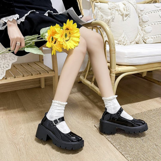 Damen Mary Jane Schuhe mit robustem Plateau und modischem Riemchen EB