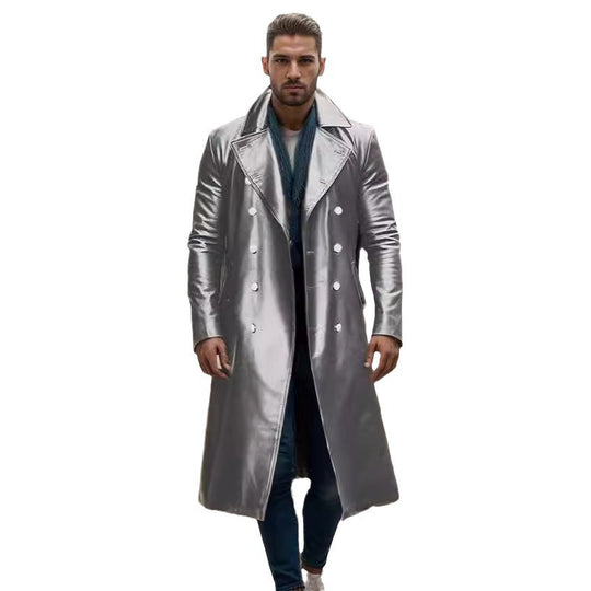 Herren eleganter und glänzender Trenchcoat EB