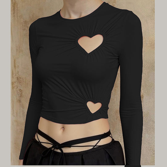 Damen Crop-Top mit herzförmigen Cut-outs und modischem Raffungselement EB