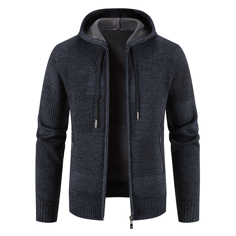 Herren Strickjacke mit Kapuze und modernen Strukturelementen EB