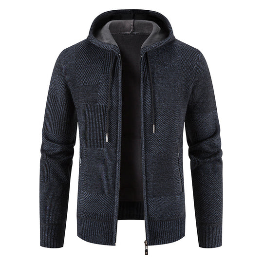 Herren Strickjacke mit Kapuze und modernen Strukturelementen EB