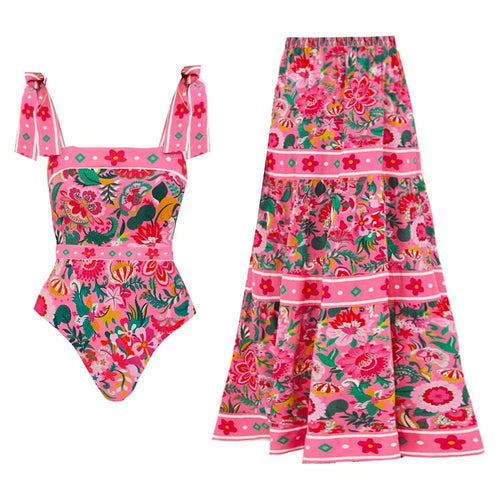 Damen Floral Motive Badeanzug mit verspieltem Trägerdesign EB